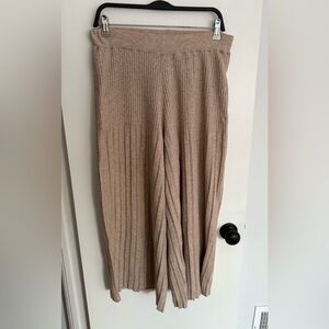 Line & Dot Tan Ribbed Knit Wide-Leg Pants
